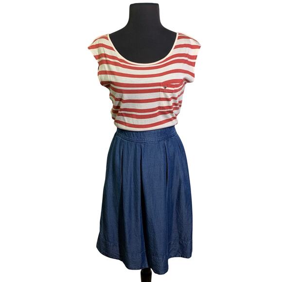 ODILLE Anthropologie Dress 2 Striped Scoop Neck‎ Chest Pocket Chambray Skirt - Picture 1 of 14
